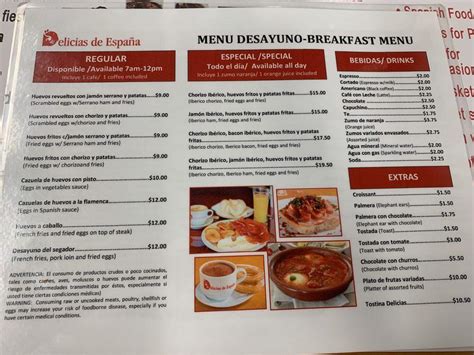 Menu at Delicias de España restaurant, Miami, SW 40th St