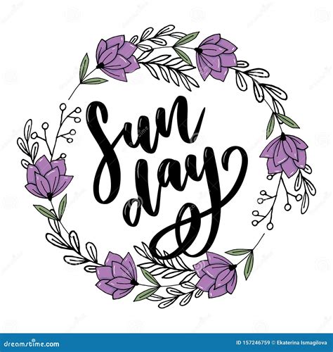 Sunday - Vector Hand Drawn Lettering Phrase. Modern Brush Calligraphy for Blogs and Social Media ...