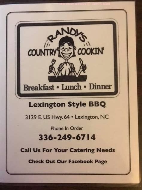 Menu at Randy's Restaurant, Lexington