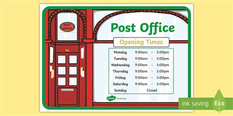 Post Office Role Play Opening Times Display Poster - Post Office Role Play