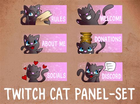 Cute Cats Twitch Panels Customizable set Black/ Cat Cat Animal | Etsy