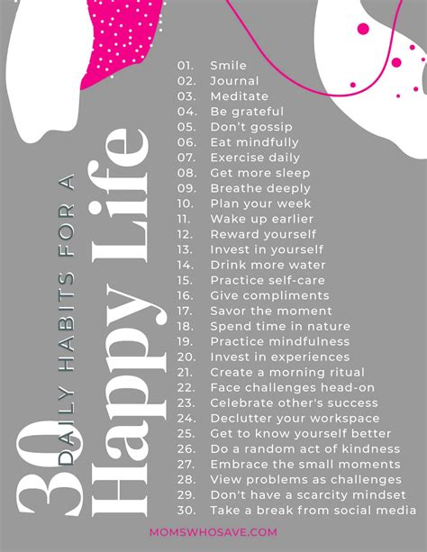 30 Daily Habits For Happiness + A Motivational Printable | MomsWhoSave.com