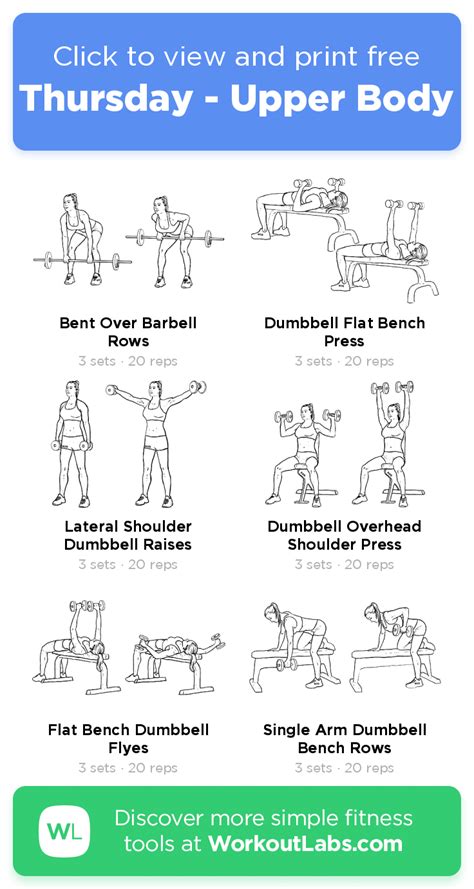 Thursday - Upper Body – click to view and print this illustrated exercise plan created with ...