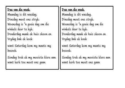 Dae Van Die Week Poem | PDF