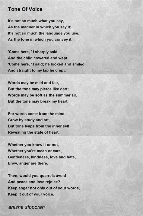 Tone Of Voice - Tone Of Voice Poem by anisha sipporah