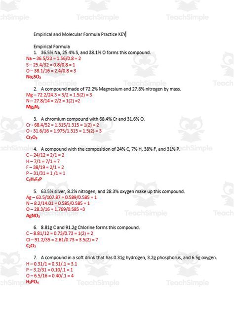 Empirical and Molecular Formula Practice by Teach Simple