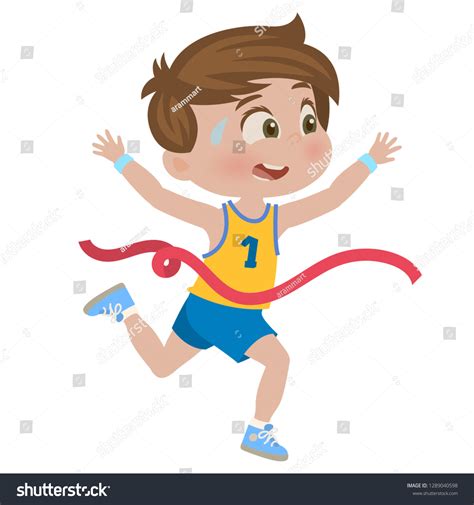 Boy Winning Race Stock Vector (Royalty Free) 1289040598 | Shutterstock