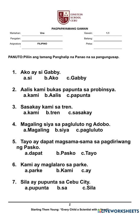 Panghalip Na Panao Worksheet Printable Worksheets And Activities For ...