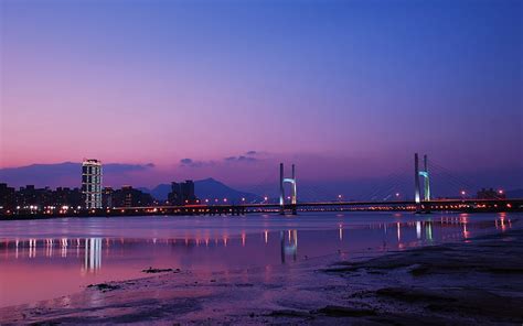 HD wallpaper: Taiwan, Taipei, city night, bridge, lights, river, purple sky | Wallpaper Flare
