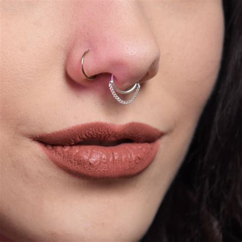 Minimal Chain Septum Nose Ring Silver Septum Piercing | Etsy