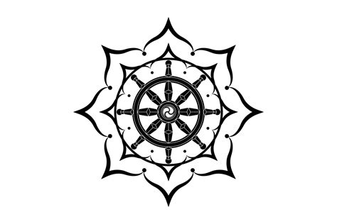 Dharma wheel logo icon. Buddhism sacred lotus flower symbol ...