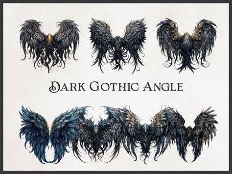 Watercolor Dark Gothic Wings Clipart | Object Illustrations ~ Creative ...