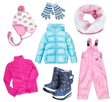 Child girl winter clothes collage set isolated on white. — Stock Photo ...