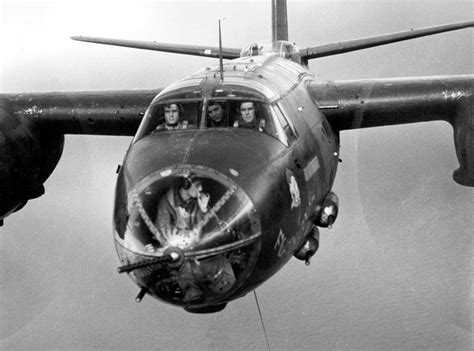 [Photo] Head-on view of a B-26C Marauder bomber in flight, date unknown | World War II Database