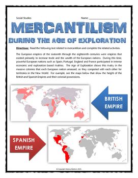 Mercantilism During the Age of Exploration - Reading, Questions, Venn Diagram