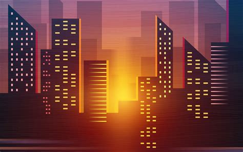 Download wallpapers abstract cityscape, buildings, sunset, abstract art, minimal for desktop ...