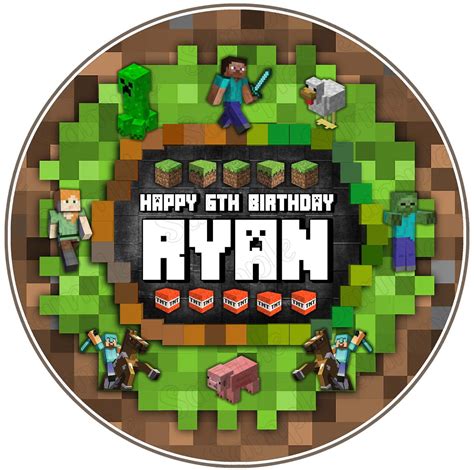 7.5 Inch Minecraft Block Pixel Steve Creeper 2022 Cake Topper - Round ...