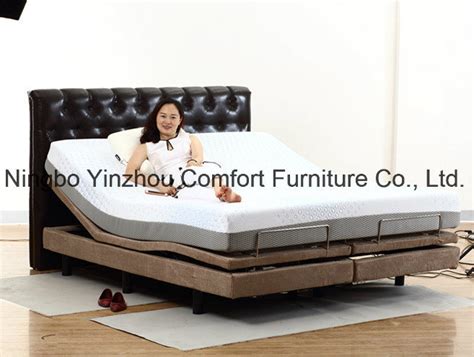 China Massage Motor Okin Motor with Memory Foam Mattress Split King Queen Size Adjustable Bed ...