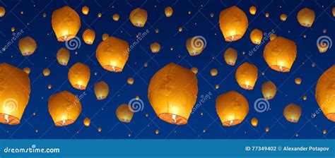 Background with Paper Lanterns in Night Sky Stock Photo - Image of ...