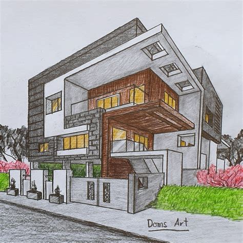 Modern House in 2 point perspective by Doms Art | Architectuur schets, Architectuur tekening ...