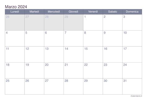 Calendario marzo 2024 da stampare
