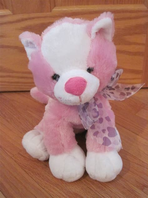 Amscan Plush Pink & White Kitty Cat Purple Heart Ribbon Toy