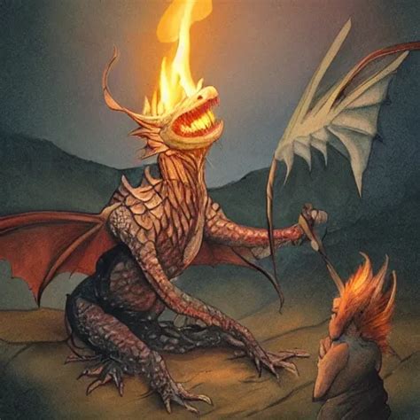 wingless dragon telling a story around a campfire, in | Stable ...