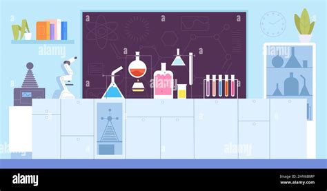 Chemical laboratory classroom. School science lab background, cartoon chemistry room ...