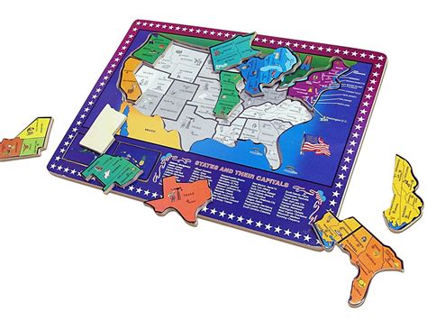 Dazzling Toys USA Map Puzzle | 50 States and Capitals Educational Wooden United States Map ...
