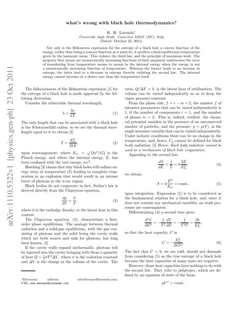 (PDF) What's Wrong With Black Hole Thermodynamics?