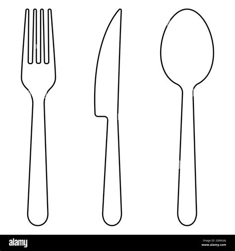 Fork, spoon and knife outline. Line art style. Design for web and mobile app. Isolated on white ...