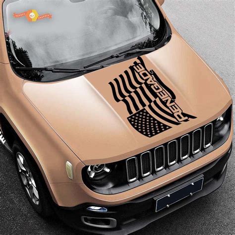 2015-2019 Waving American Flag Jeep Renegade logo vinyl hood decal