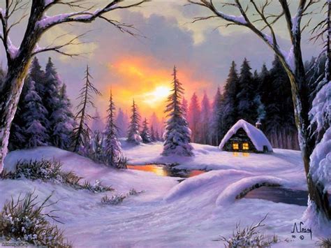 Winter Scene Paintings, Winter Landscape Painting, Winter Painting ...