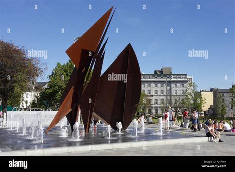 The Quincentennial Fountain in the green Eyre Square in the heart of Galway city county Galway ...