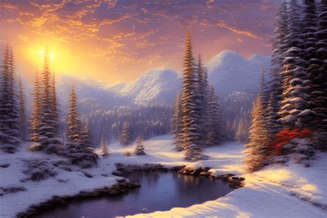 Beautiful Snowy Mountain Sunset Background · Creative Fabrica