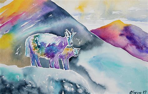 Watercolor - Mountain Goat Parent with Young Painting by Cascade Colors - Fine Art America