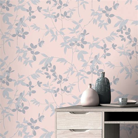 Rasch Blush Pink Grey Foliage Wallpaper With Images Blush