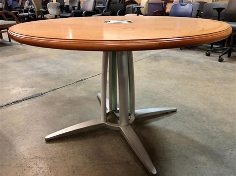 Used Office Conference Tables : 4' Round Honey Conference Table at Furniture Finders