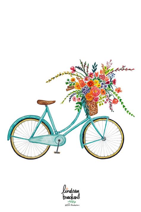 Vintage Blue Bike Bicycle Flower Basket Wall Art Print Floral | Etsy | Bicycle illustration ...