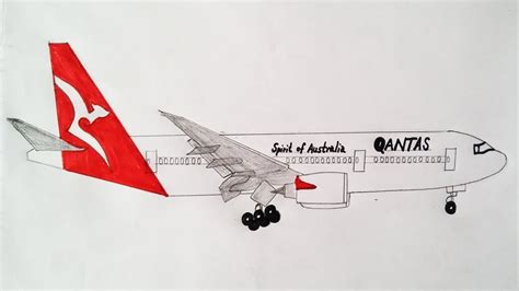 Qantas 777 landing view to draw| Learn Boeing 777 pencil drawing for ...