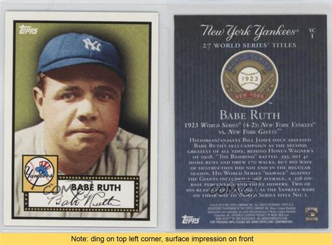 2010 Topps New York Yankees 27 World Series Titles #YC1 Babe Ruth Baseball Card | eBay