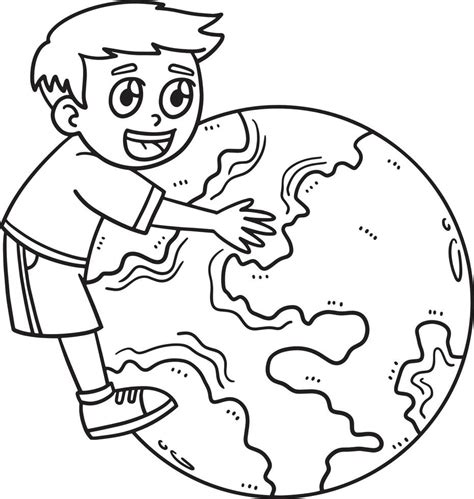 Earth Day Child Embracing Earth Isolated Coloring 14329658 Vector Art ...