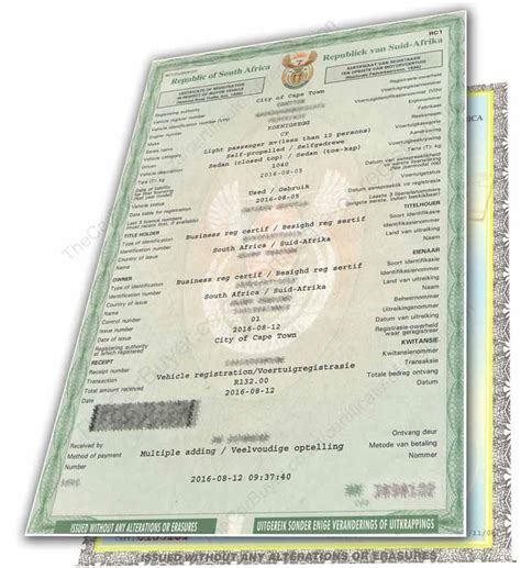 Vehicle Registration Certificate (Cars Papers) South African Natis