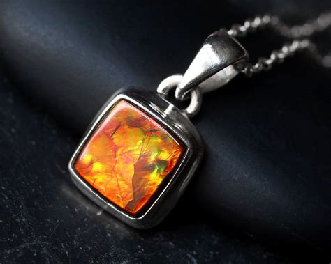 Ammolite Necklace, Ammolite Pendant, Ammolite Jewelry, Sterling Silver ...