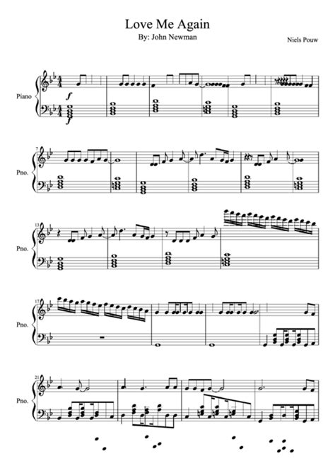 Love Me Again - Piano Music Sheet printable pdf download