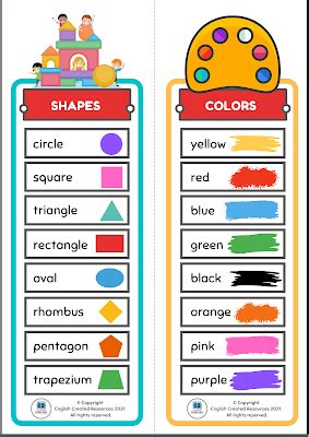 Vocabulary Charts For Kids