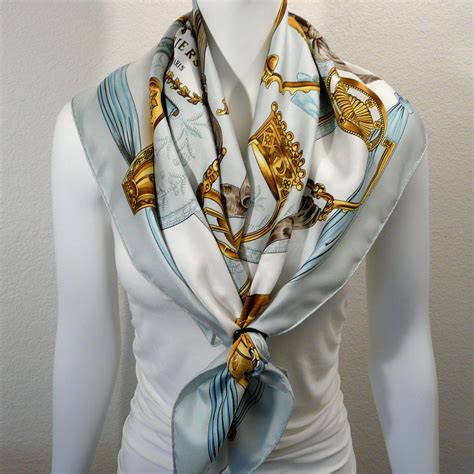 Etriers HERMES Paris VTG Silk Scarf Light Blue – HERMES© Scarf Blog by ...