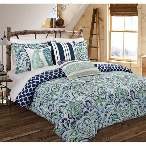 Nouvelle Home Painterly Paisley Blue Cotton Reversible Comforter Set ...