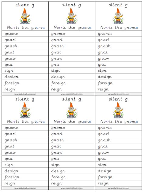 silent g phonics worksheets and games - Galactic Phonics