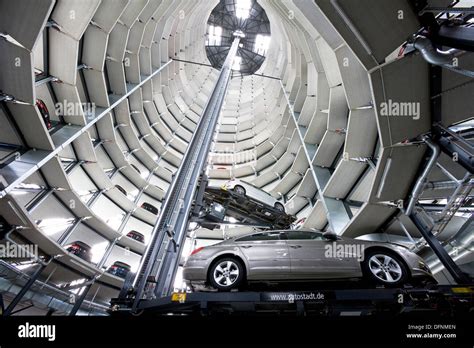 Interior view of CarTowers, Autostadt, Wolfsburg, Lower Saxony, Germany ...